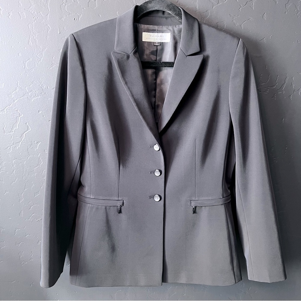 Tahari Levine Snap Front Basic Blazer Jacket Char… - image 1